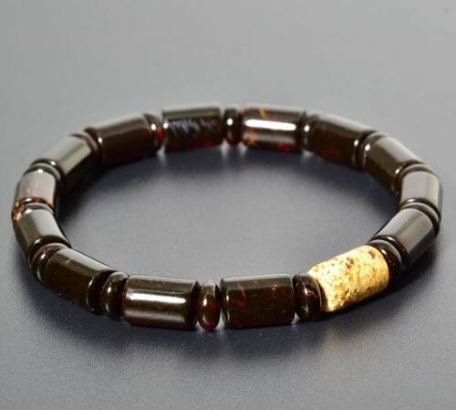 Men's Amber Bracelet Made of Cylinders and Disk Shape Amber
