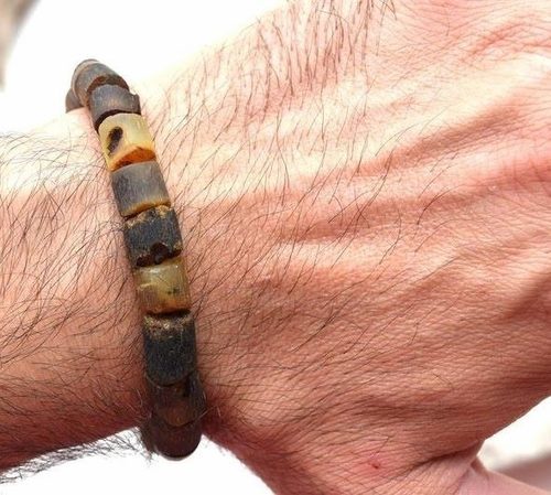 Mens Amber Bracelets Made of Raw Dark Colors Amber