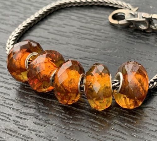 5 Pcs Wholesale Pandora Style Faceted Amber Charm Beads