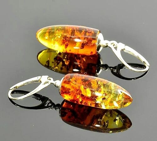 Amber Silver Earrings Made of Colorful Amber
