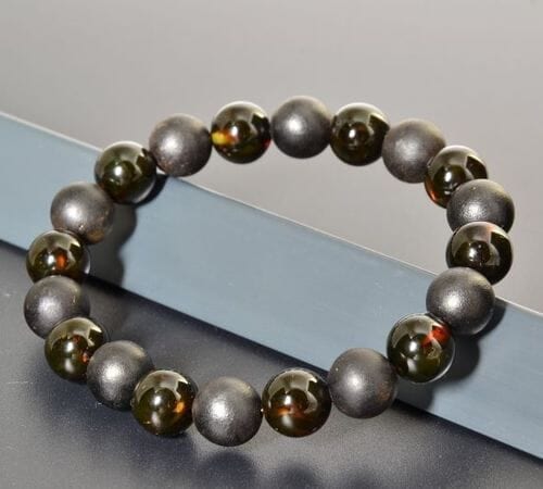 Men's Amber Bracelet Made of Black Matte and Polished Amber  