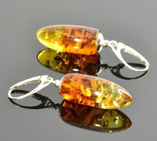 Amber Teardrop Earings Made of Colorful Baltic Amber