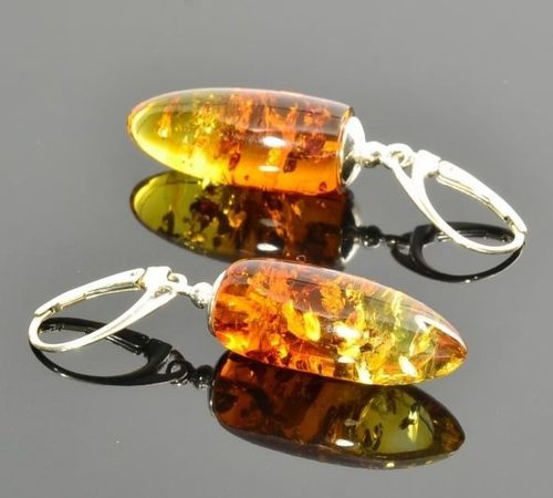 Amber Teardrop Earings Made of Colorful Baltic Amber