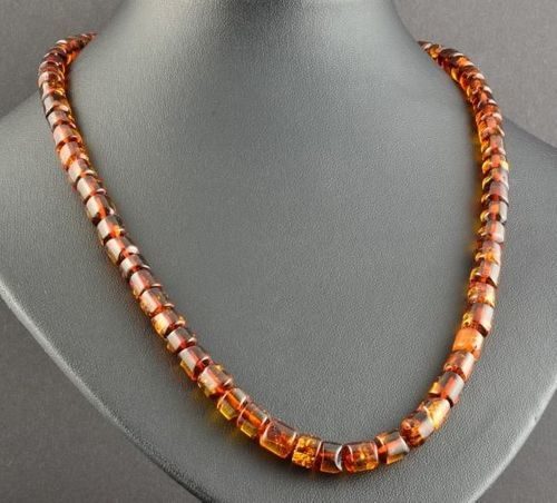 Amber Necklace Made of Cognac Tube Shape Amber