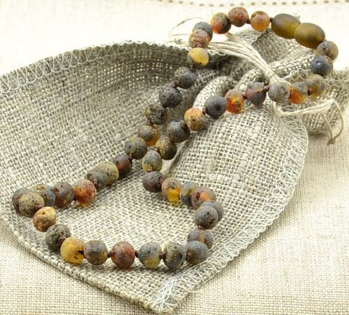 Children's Amber Necklace Made of Raw Multicolor Amber