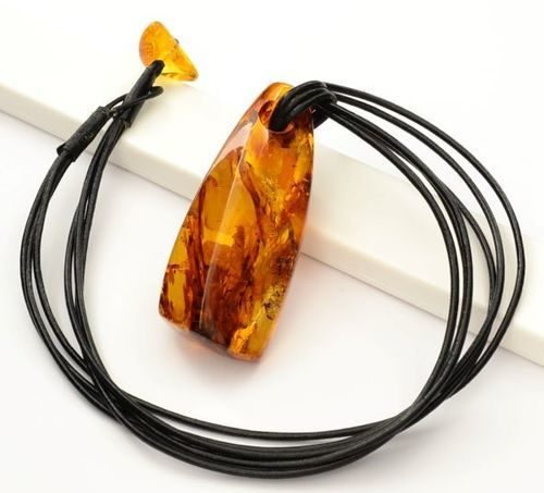 Large Amber Pendant Amulet On Black Cord