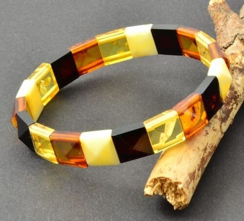 Amber Bracelet Made of Pyramid Shape Baltic Amber Pieces 