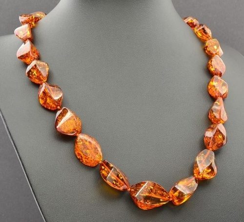 Faceted Amber Necklace Made of Cognac Baltic Amber