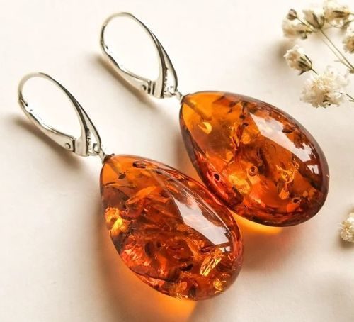 Large Teardrop Amber Earrings Made of Cognac Amber - SOLD OUT