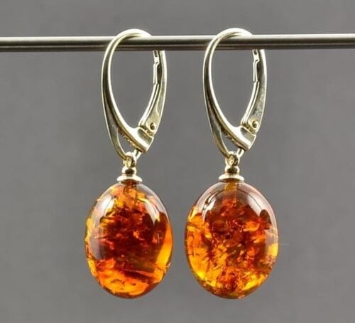 Amber Earrings Made of Small Olive Shape Baltic Amber