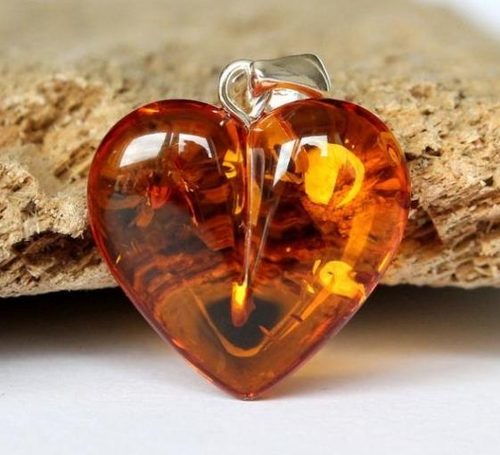 Amber Heart Pendant Made of Dark Cognac Baltic Amber