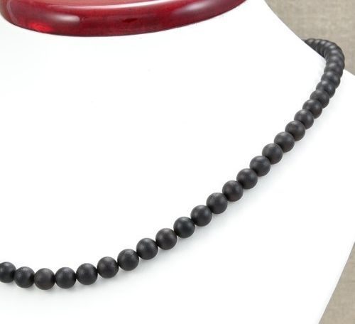 Matte Men's Beaded Necklace Made of Black Baltic Amber