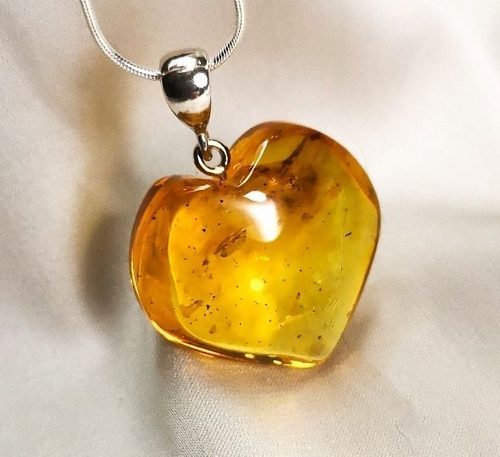 Small Amber Heart Pendant Made of Honey Baltic Amber