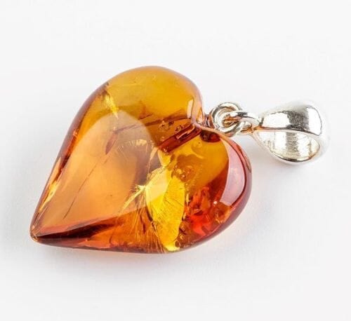 Amber Heart Pendant Made of Precious Honey Baltic Amber
