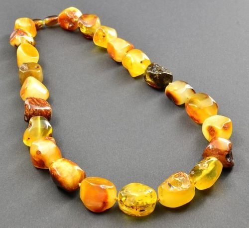 Amber Necklace Made of Free Form Baltic Amber Beads 
