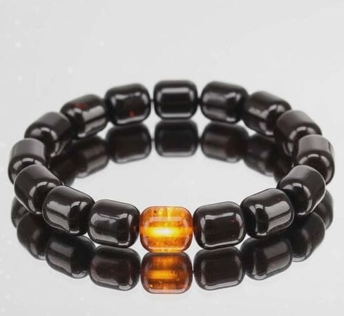 Men's Amber Bracelet Made of Barrel Shaped Amber Beads 