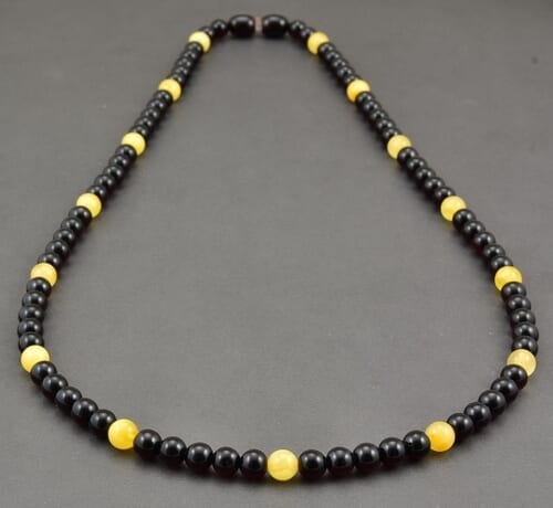 Men's Amber Necklace Made of Butterscotch and Black Amber