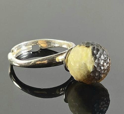 Meteorite Adjustable Amber Ring Carved Marble Baltic Amber