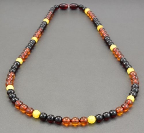 Men's Beaded Necklace Made of Multicolor Baltic Amber