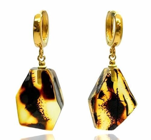 Faceted Amber Earrings Made of Amber With Bits of Flora