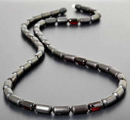 Mens Amber Necklace Made of Barrel Shaped Raw and Polished Amber