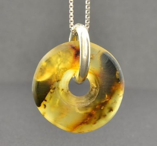 Raw Amber Donut Pendant on Silver Bail Made of Baltic Amber