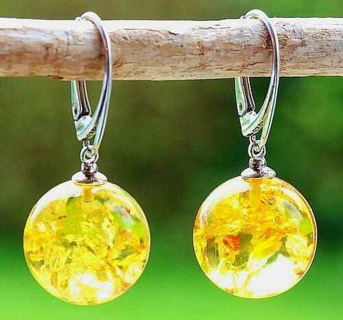 Amber Earrings Made of Honey Color Amber 