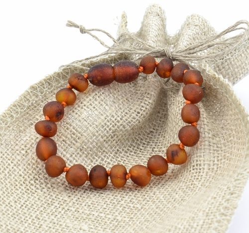 Amber Bracelet Anklet for Children Made of Raw Cognac Amber