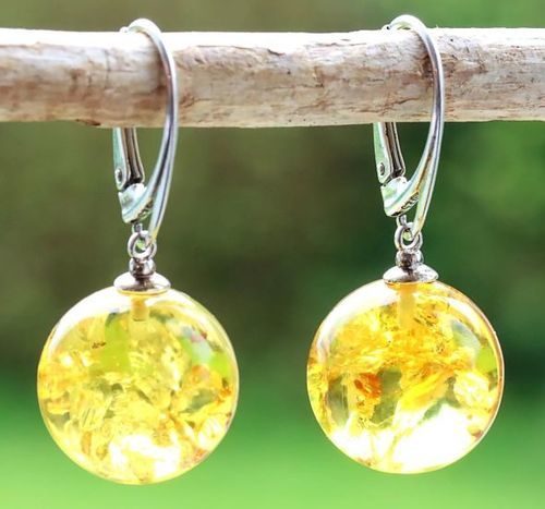 Amber Earrings Made of Golden Color Baltic Amber 