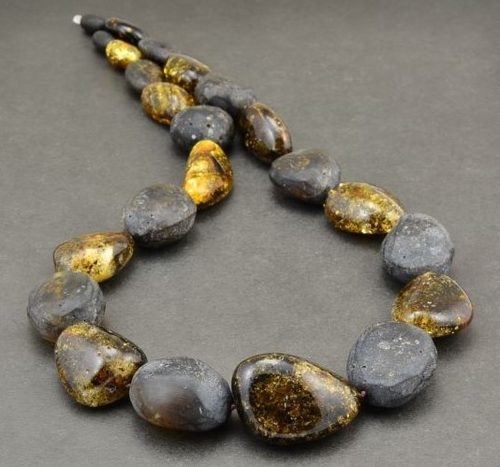 Amber Necklace Made of Raw and Polished Larger Baltic Amber
