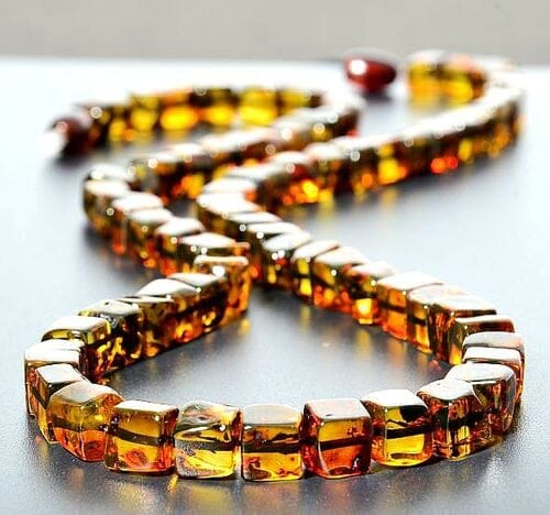 Amber Necklace Made of Cube Cut Cognac Color Amber Pieces