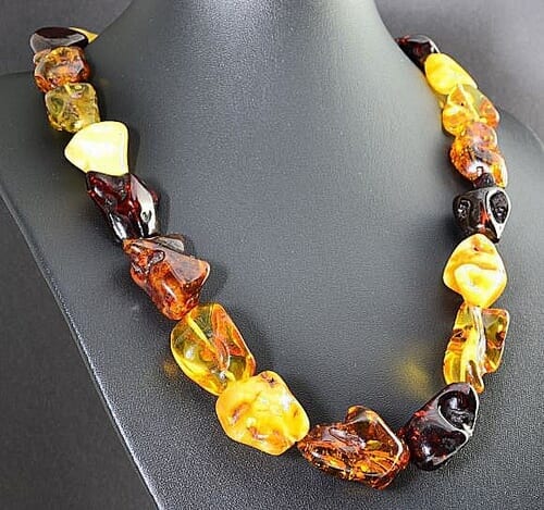 Multicolor Amber Necklace Made of Natural Shape Amber Rocks