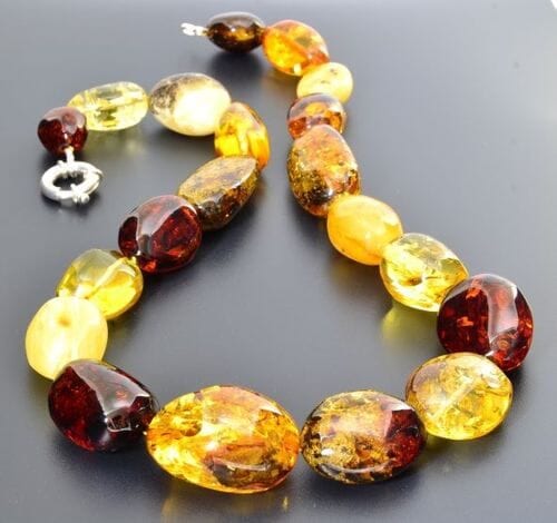Large Amber Necklace Made of Multicolor Amber Beads