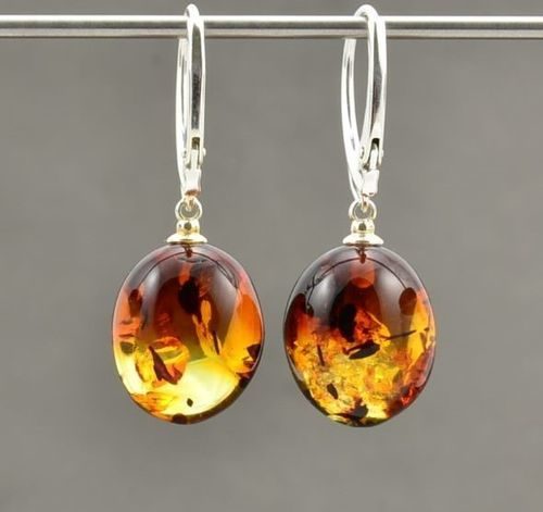 Amber Earrings Made of Small Olive Shape Baltic Amber
