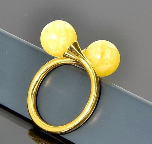 Adjustable Butterscotch Amber Silver Ring in Gold Plated Sterling Silver
