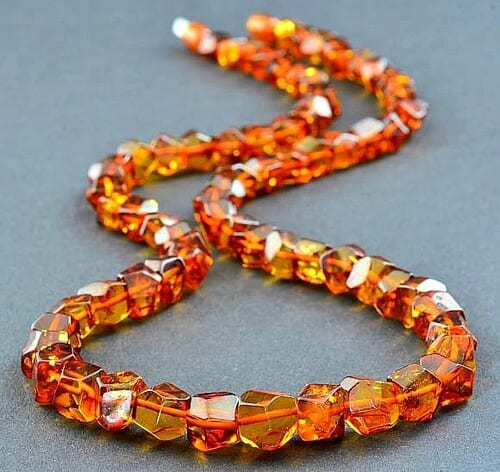 Men's Amber Necklace Made of Faceted Cognac Color Amber