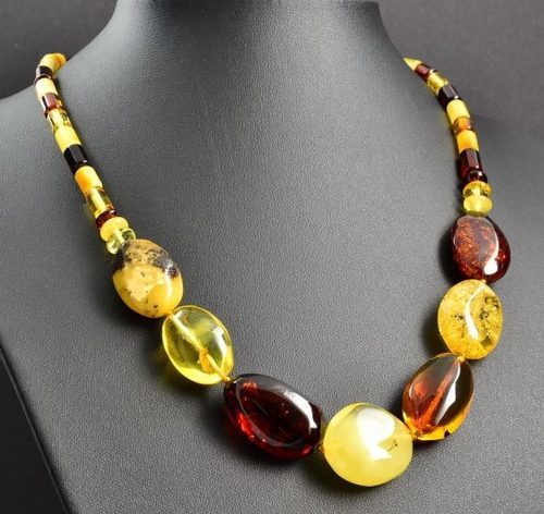 Amber Necklace Madde of Oval and Tube Shape Amber Beads