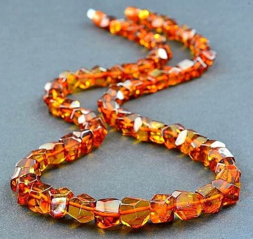 SPARKLING Amber Necklace Made of Faceted Cognac Color Amber