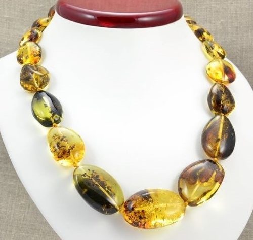 Amber Necklace Made of Baltic Amber With Bits of Flora