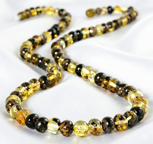Amber Necklace Made of Mix Green Colors Baroque Shape Amber Beads