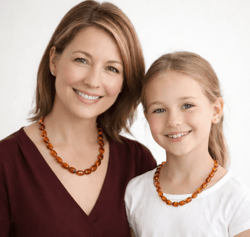 TWO Matching Cognac Color Amber Necklaces for Mom and Child