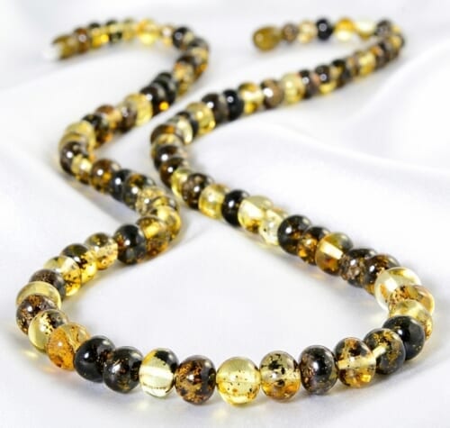 Amber Necklace Made of Mix Green Colors Baroque Shape Amber