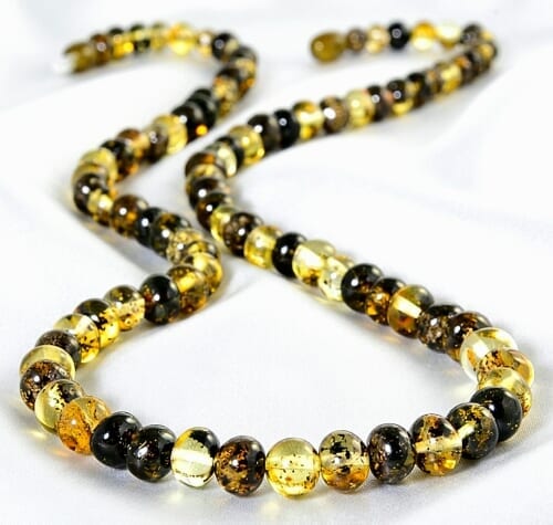 Amber Necklace Made of Mix Green Colors Baroque Shape Amber