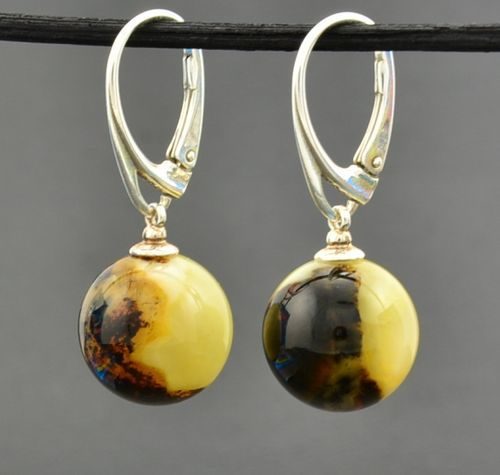 Amber Earrings Made of Marble Baltic Amber 