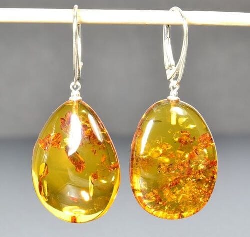 Amber Earrings Made of Honey Amber With Bits of Flora