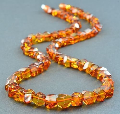 SPARKLING Amber Necklace Made of Faceted Cognac Amber