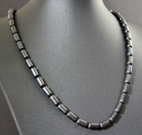 Black Men's Amber Necklace Made of Barrel Shaped Raw Amber