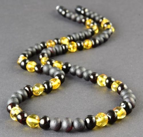 Men's Amber Necklace Made of Black and Lemon Amber. Unisex.