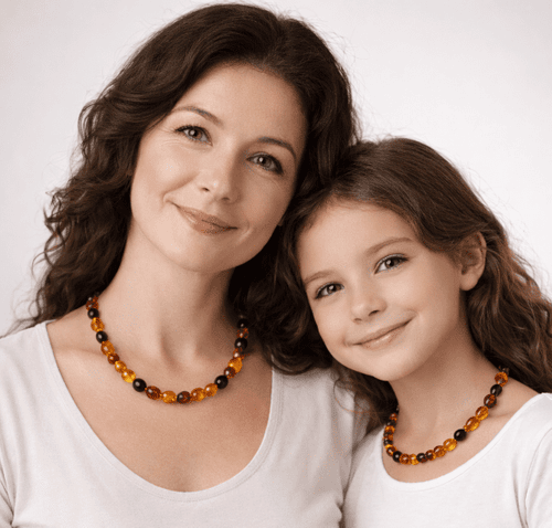 TWO Matching Multicolor Amber Necklaces for Mom and Child