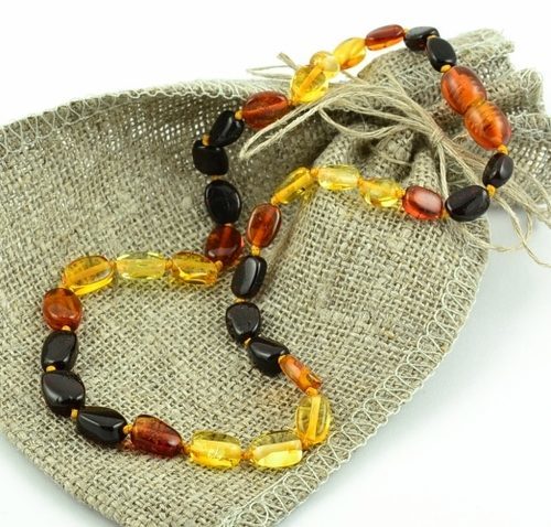 Children's Amber Necklace Made of Multicolor Baltic Amber Beads 